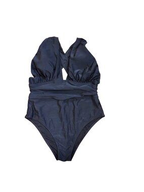 CUPSHE Womens M Black One-Piece Swimsuit With Cross Back & Ruched Waist